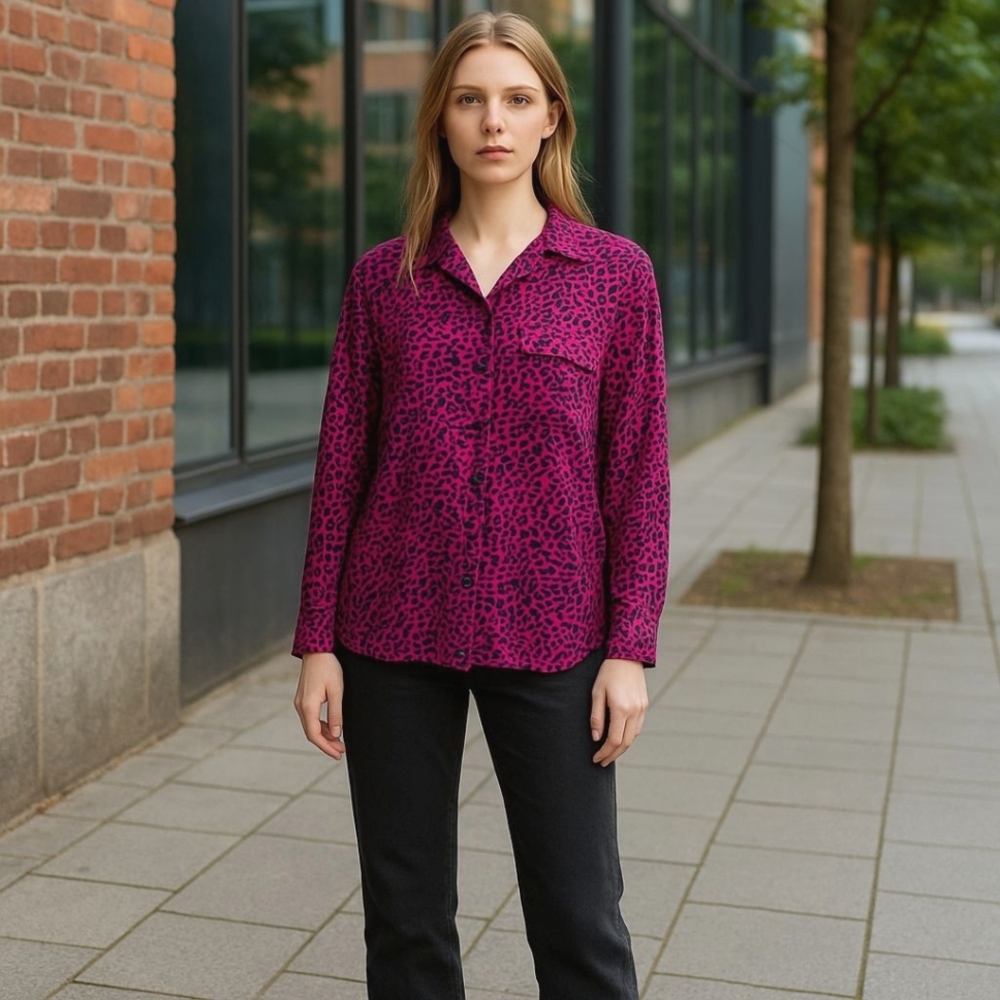 Apt.9 Vibrant Pink Leopard Print Shirt